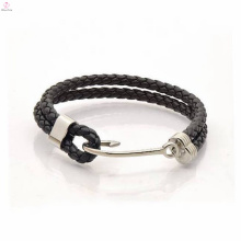 Bracelets de crochet en cuir d&#39;acier inoxydable de deux couches